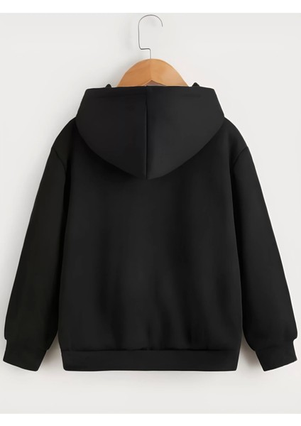 Çocuk Unisex Kapüşonlu Vintages Baskılı Sweatshirt - Siyah