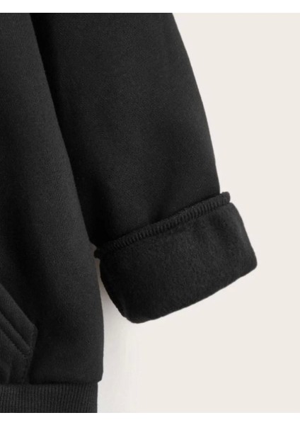Çocuk Unisex Kapüşonlu Vintages Baskılı Sweatshirt - Siyah