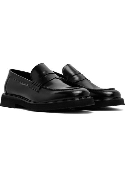 Erkek Siyah Deri Klasik Loafer 25SFD622122