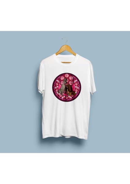 Oversize Leydi ile Sokak Köpeği Tasarım Unisex T-Shirt