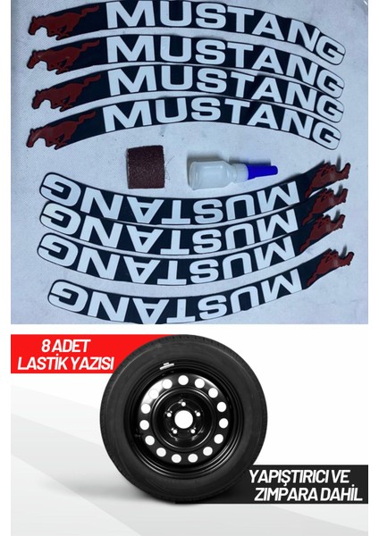 Mustang Motosiklet ve Otomobil Araç 3D Oto Lastik Yazısı Sticker Arma 8 Adet Kırmızı Beyaz