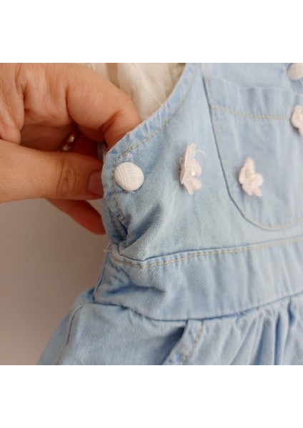 Çiçek Detaylı Müslin Bluzlu Denim Balon Kız Bebek Salopet indirimleri