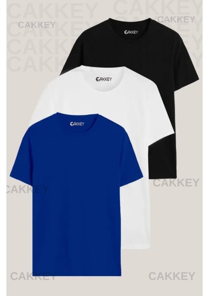 Unisex 3'lü Oversize Basic T-Shirt (Siyah-Beyaz-Mavi)