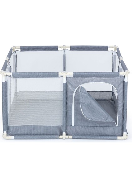 Gri Kare Bebek Oyun Alanı | Katlanabilir, Fileli ve Taşınabilir Oyun Parkı – 120X120X55 cm