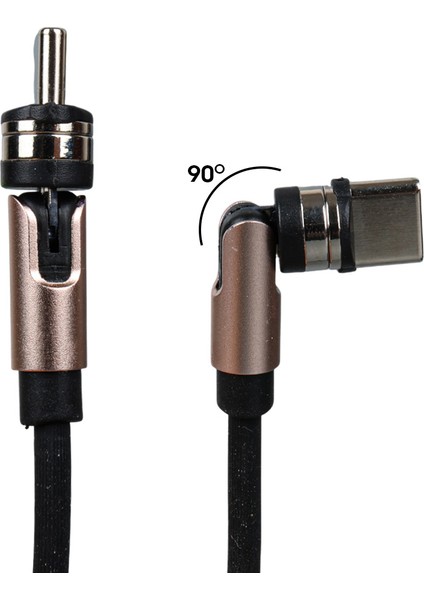 Siyah 3in1 (Type C- Lightning- Micro Usb) Manyetik Uç Taşınabilir Şarj Kablosu (5132)