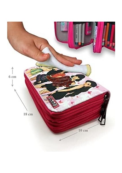 Kalem Kutusu Black Pink Organizer Kalemkutu Vegan Deri Üç Bölmeli Kalemlik-Pembe