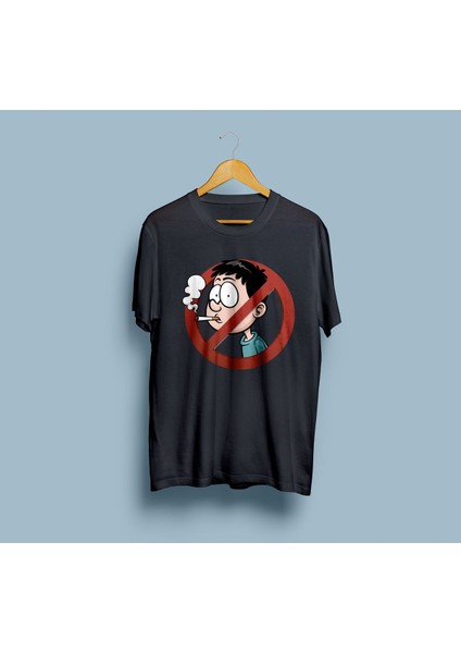 Oversize Sigara Içilmez Karikatür Baskılı Unisex T-Shirt