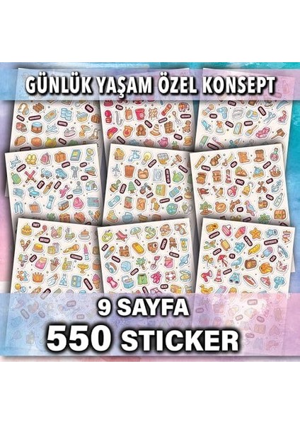 Sticker Seti Günlük Ajanda ve Defterlere Etiket, Öğretmen-Öğrenciler, Erkek-Kız Çocuk ve Yetişkinlere Kendinden Yapışkanlı Eğlenceli Çıkartmalar (Günlük Yaşam 550 Sticker)