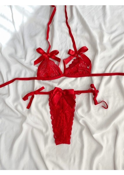 Kurdela Bağlamalı Dantel Sütyen Takım