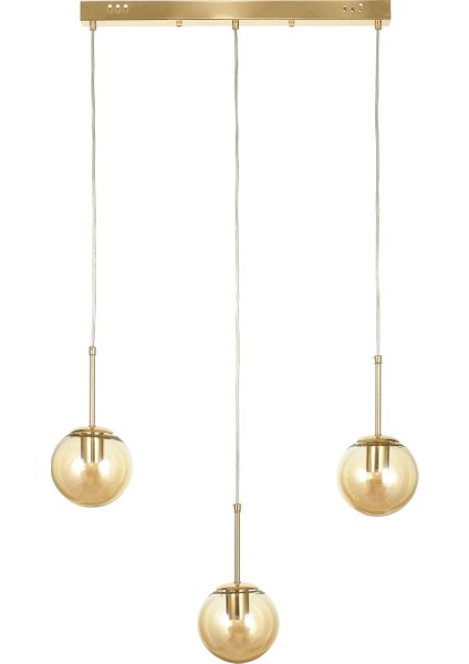 Miya 3 Lü Yemek Masası Üstü Bal Camlı Modern Sarkıt Avize - (Gold Kaplama)