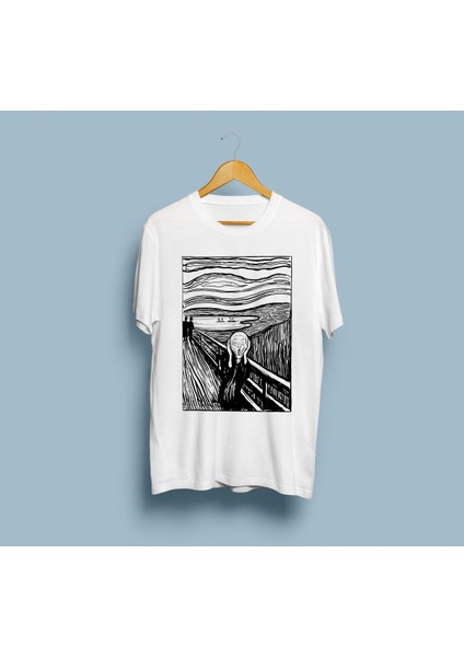 Oversize Siyah-Beyaz Çığlık Tablosu Çizim Unisex T-Shirt
