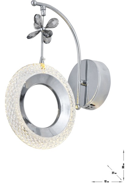 Ribera Power Ledli Modern Lüks Duvar Aplik (3 Renk Sarı-Beyaz-Gün Işığı) - Krom