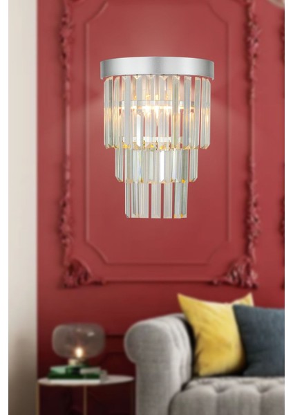 Desina Kristal Taşlı Lüks Aplik - (Gümüş-Yaldız)