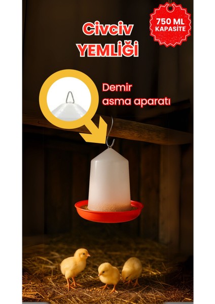Civciv Başlangıç 2 Adet Suluk ve 2 Adet Yemlik Takım 750 ml Keklik Güvercin Suluğu Bıldırcın Yemliği