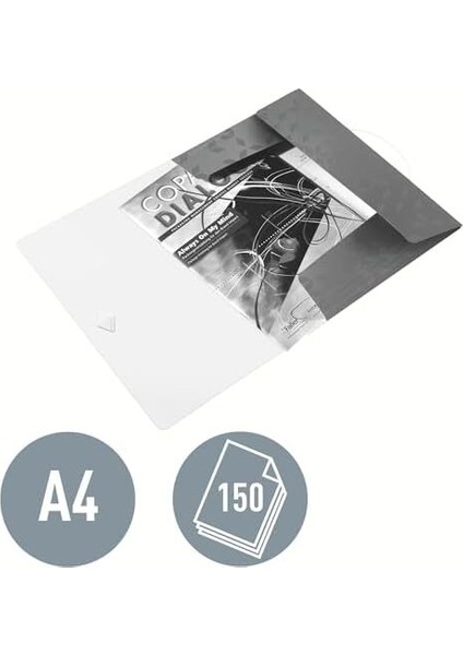 45990051 Wow A4 Ince Lastikli 3 Katlı Dosya, Metalik Buz Mavisi, 150 Sayfa Kapasiteli