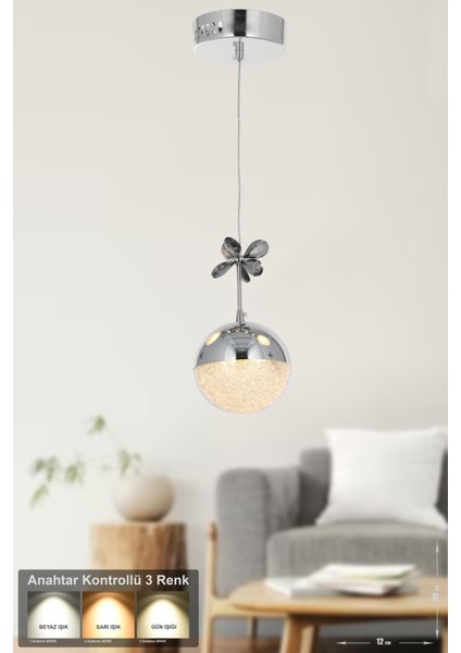 Forde Tekli Ledli Modern Lüks Sarkıt Avize (3 Renk LED Sarı - Beyaz - Gün Işığı) - Krom