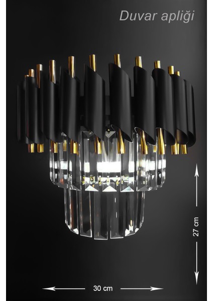Palmira Kristal Taşlı Lüks Aplik - (Siyah-Gold)