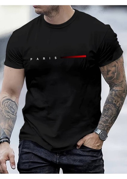 Oversize Fit Bisiklet Yaka Creative Yazı Baskılı Tişört