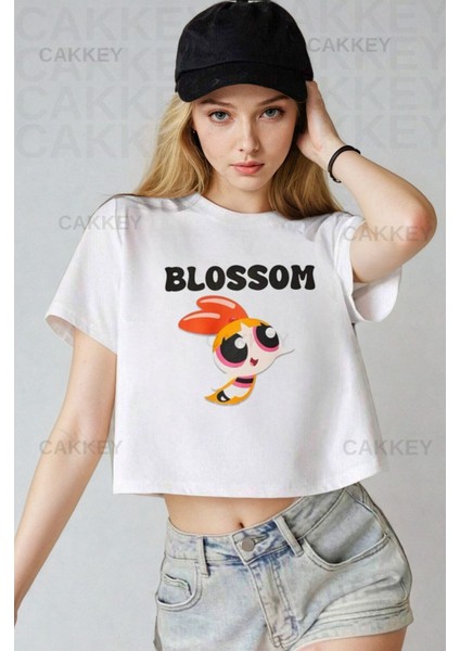 Powerpuff Girls Blossom-Bubbles-Buttercup Baskılı Crop T-Shirt