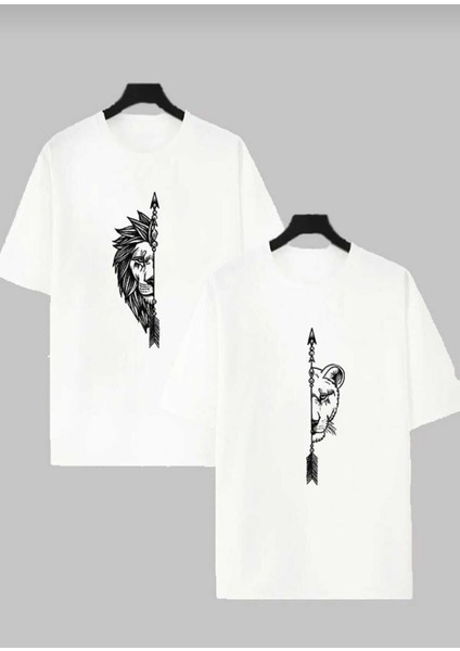Aslan Çift Baskılı Oversize Sevgili T-Shirtleri