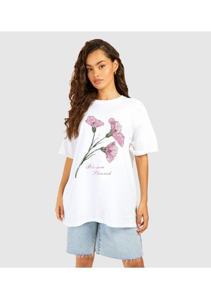 Çiçek Baskılı Oversize T-Shirt