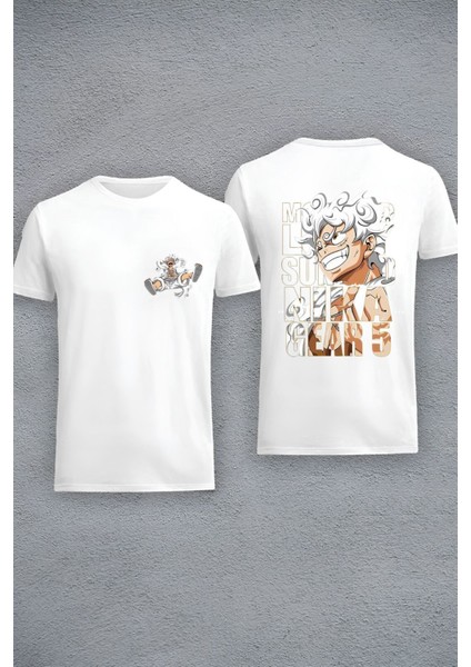 Unisex Oversize One Piece Monkey Nika Gear Anime Baskılı Bisiklet Yaka T-Shirt fiyatları