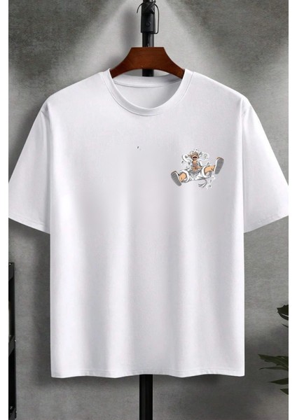 Unisex Oversize One Piece Monkey Nika Gear Anime Baskılı Bisiklet Yaka T-Shirt modelleri