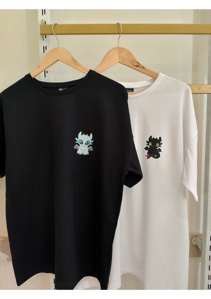 Ejderha Baskılı Çiftlere Özel Oversize T-Shirt