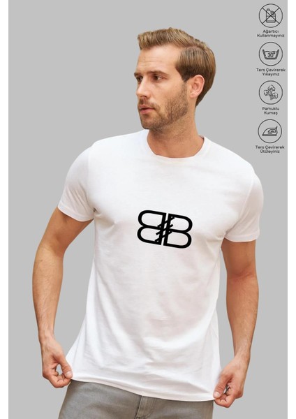 Mono Collectıon Oversize Bisiklet Yaka Pamuk B Harfi Baskılı Kısa Kollu Tişört