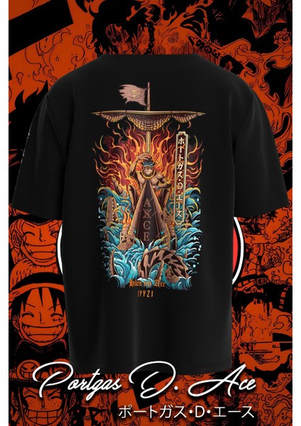 One Piece: Portgas D. Ace Baskılı Oversized Anime Tshirt