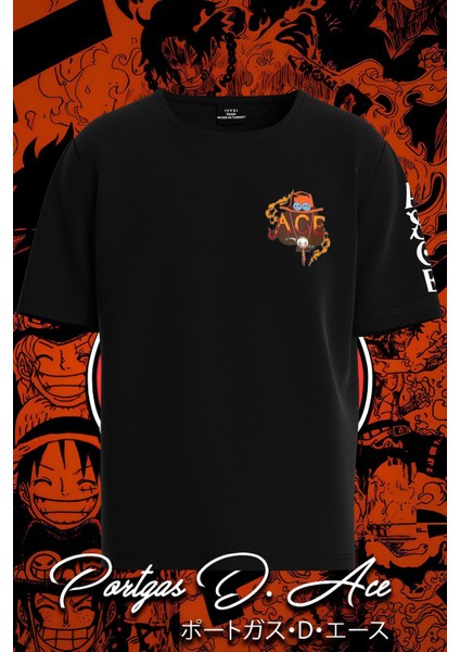 One Piece: Portgas D. Ace Baskılı Oversized Anime Tshirt
