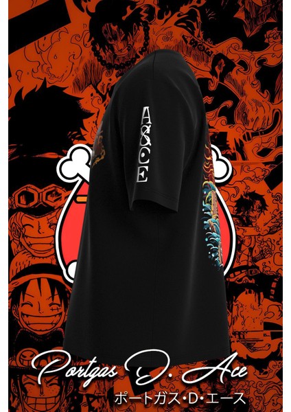 One Piece: Portgas D. Ace Baskılı Oversized Anime Tshirt