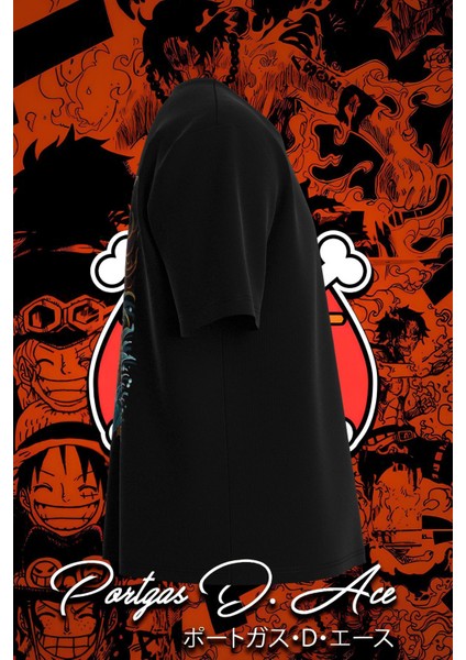 One Piece: Portgas D. Ace Baskılı Oversized Anime Tshirt