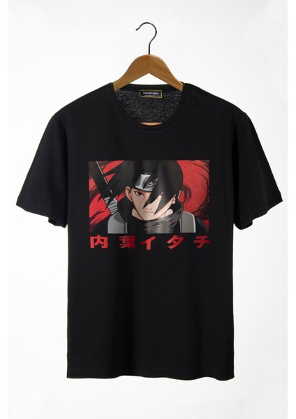 Siyah Önü Anime Baskılı Oversize Pamuklu T-Shirt
