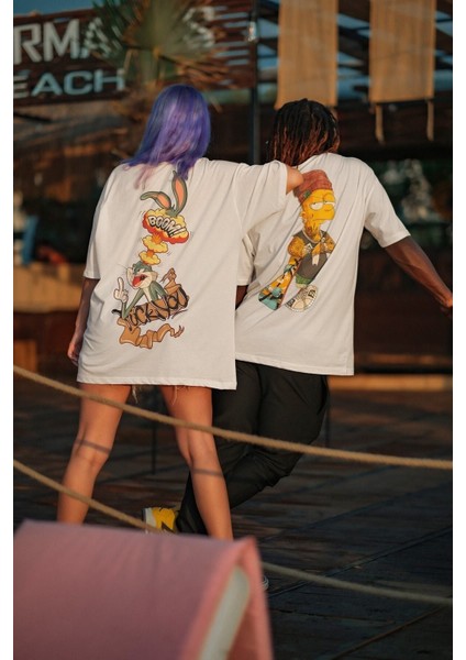 Bad Bugs Bunny Sırt Baskılı Oversize (Bol Kalıp) T-Shirt 100% Pamuk Nefes Alan Ince Kalite