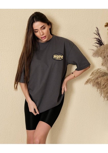 Kadın Füme Hope Baskılı Oversize T-Shirt fiyatları