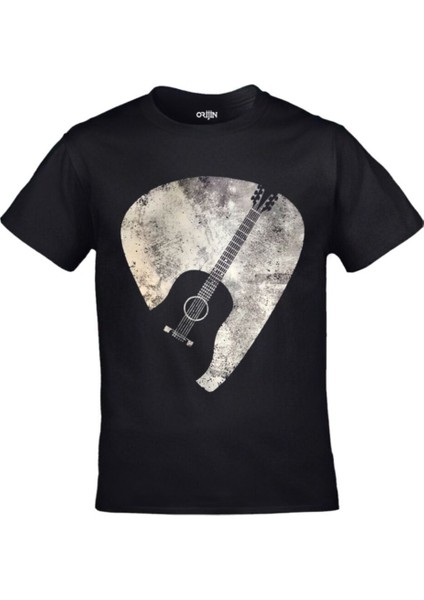 Siyah Pena Gitar Baskılı Tshirt