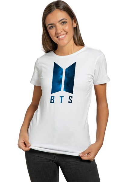 Bts Logo Baskılı Beyaz Kadın Tshirt T-Shirt Tişört T Shirt