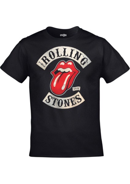 Siyah The Rolling Stones 1978 Logo Baskılı Tshirt