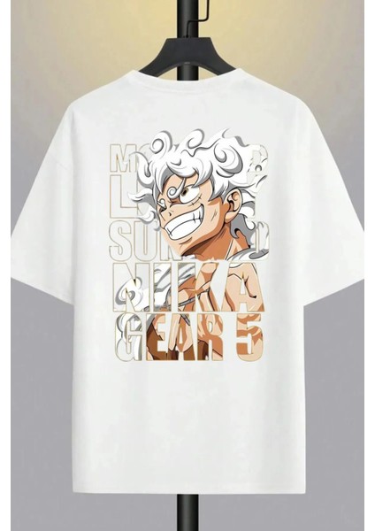 Tasarım One Piece Monkey Nika Gear 5 Anime Baskılı Oversize T-Shirt