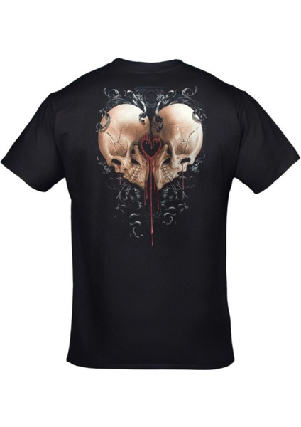 Siyah Kurukafa Kalp Ön Arka Baskılı Tshirt fiyatları
