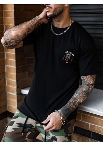 Unisex Baskılı Siyah T-Shirt No Fears Ejderha fiyatları
