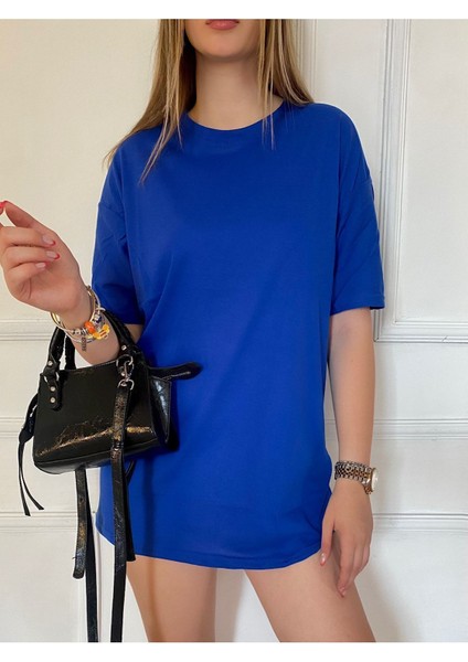 Unısex Düz Renk Basic Oversize Pamuklu Örme Kısa Kollu Bol Kalıp Tshirt