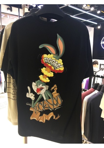 Bad Bugs Bunny Sırt Baskılı Oversize (Bol Kalıp) T-Shirt 100% Pamuk Nefes Alan Ince Kalite