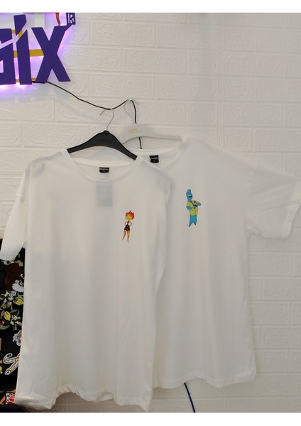 Çiftlere Özel Ateş ve Su Baskılı Oversize T-Shirt