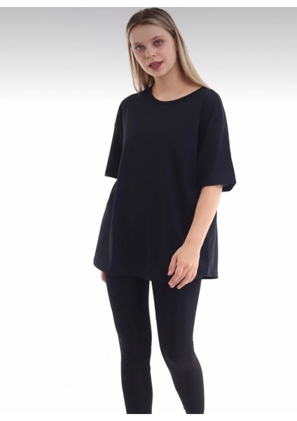Pamuk Bisiklet Yaka Boyfriend Siyah Örme Oversize T-Shirt fiyatları
