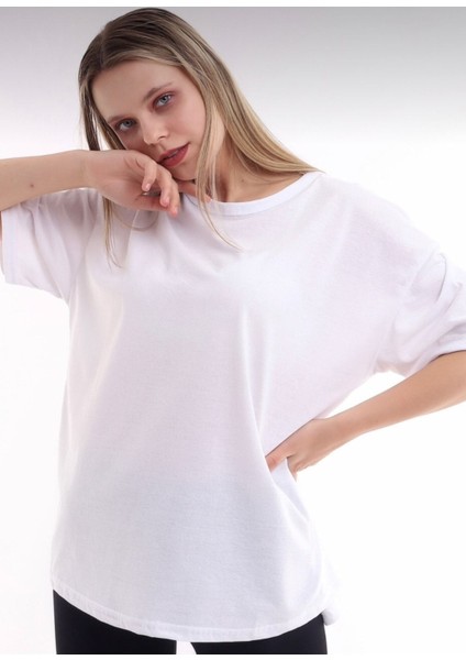 Unisex Pamuk Bisiklet Yaka Boyfriend Örme Oversize T-Shirt fiyatları