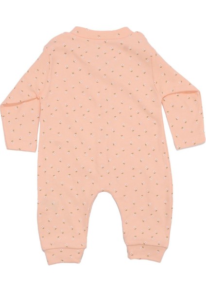 Kız Bebek Somon Çiçek Desenli Raporlu Çıt Çıtlı Tulum - 1014835