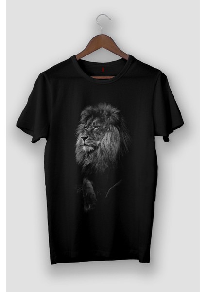 Siyah - Dekopeli Aslan Görselli Tişört - Vip Tasarım Tshirt