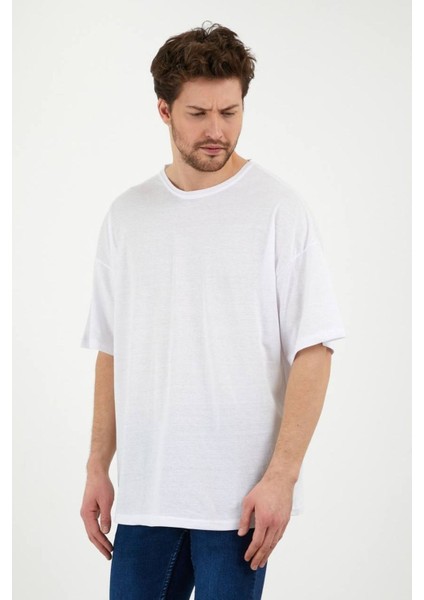 Erkek Oversize Baskılı Pamuklu Bisiklet Yaka Kısa Kollu T-Shirt fiyatları